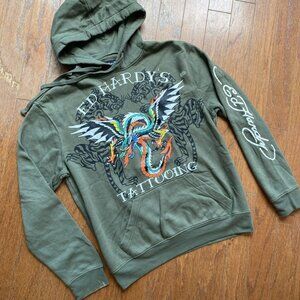 Ed Hardy Green Dragon Pullover Hoodie Small